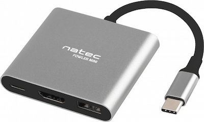 Natec Fowler Mini USB-C Stație de andocare cu HDMI 4K PD Argint