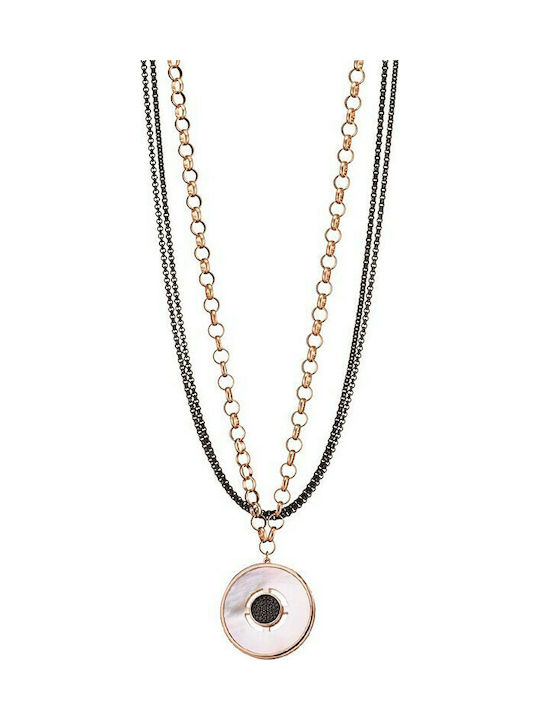 Oxette Necklace with Pink Gold Plating with Pearls & Zircon