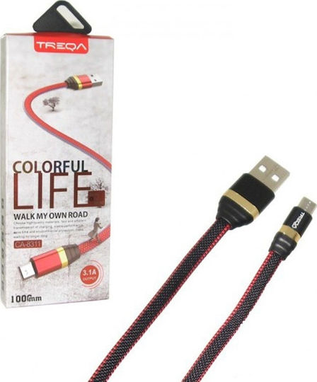 Treqa Braided USB 2.0 to micro USB Cable Κόκκινο 1m (CA-8311)