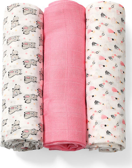 Babyono Pânze de Înfășat din Muselină Roz 70x70εκ. 3buc