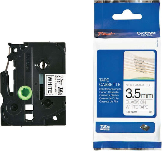 Brother TZe-N201 Label Maker Tape 8m x 3.5mm in White Colour Compatible with Brother TZe/TZ