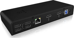 Icy Box USB-C / USB-A Docking Station με HDMI Ethernet και σύνδεση 2 Οθονών Μαύρο (IB-DK2251AC)