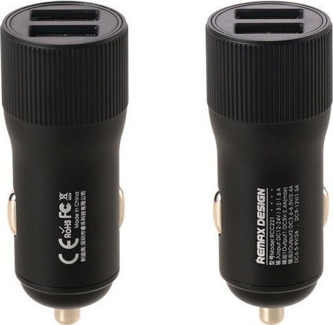 Remax RCC-221 Car Charger 2.4A with Ports: 2xUSB Black Color