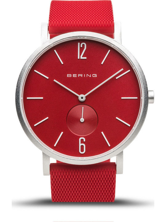 Bering Time Women's Watch with Red Rubber Strap