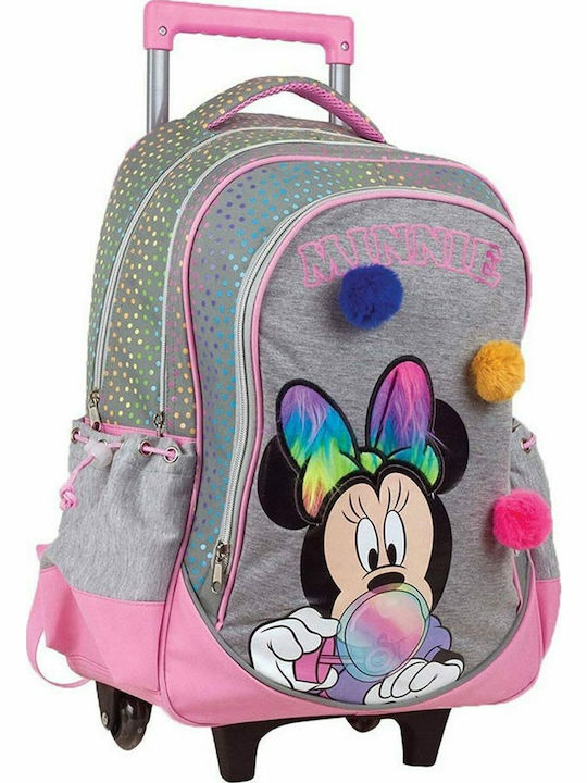 Gim Minnie Pom Pom School Bag Trolley Elementary, Elementary Pink with Water Bottle Holder 27Liters