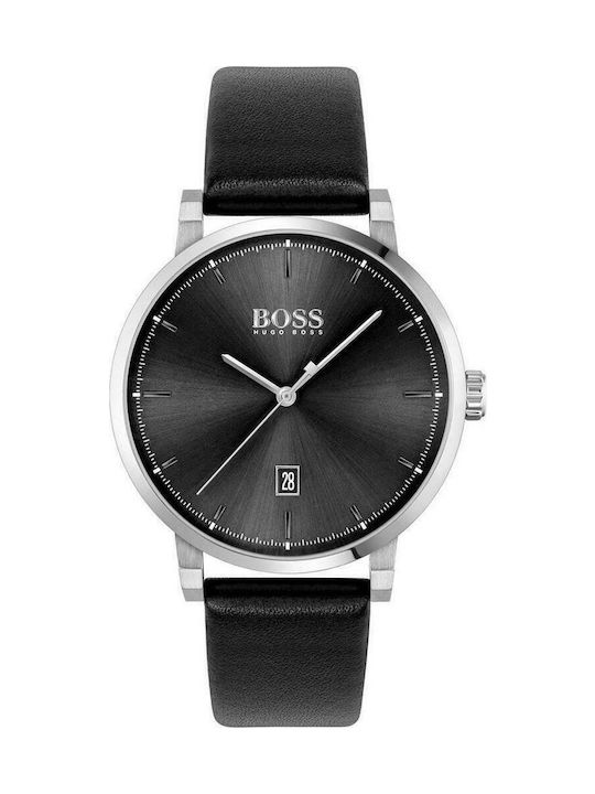 Hugo Boss Ρολόι Confidence με Δερμάτινο Λουράκι σε Μαύρο χρώμα