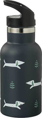 Fresk Kids Stainless Steel Thermos Water Bottle with Straw Black 350ml