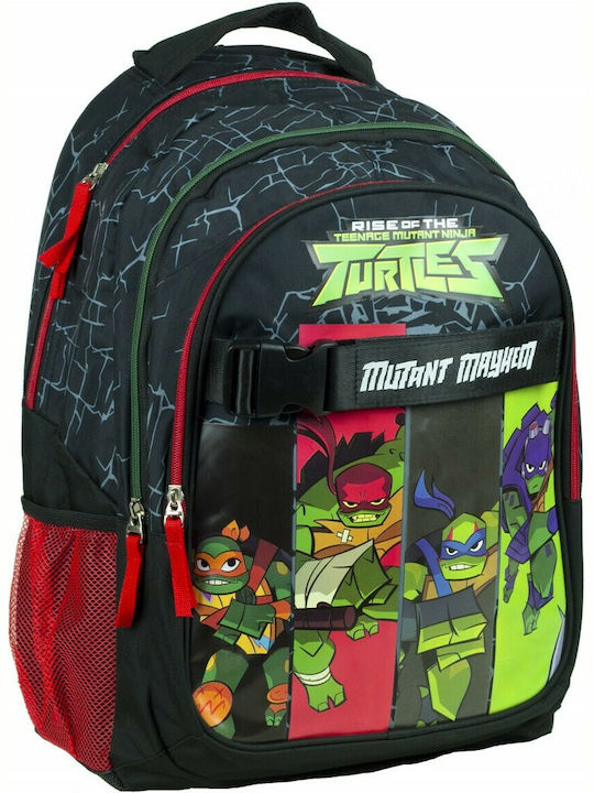 Gim Ninja Turtles Mutant Mayhem School Bag Backpack Elementary, Elementary Black with Water Bottle Holder 27Liters