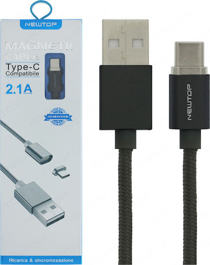 Newtop CU10 Magnetic USB 2.0 Cable USB-C male - USB-A Μαύρο 1m