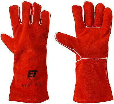 Ft-Safety Cotton Safety Glofe Leather Welding Red