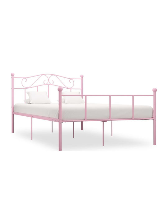 Κρεβάτι Ημίδιπλο Μεταλλικό Ροζ για Στρώμα 120x200cm