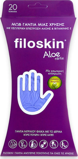 Filoskin Aloe Γάντια Νιτριλίου Χωρίς Πούδρα σε Μωβ Χρώμα 20τμχ