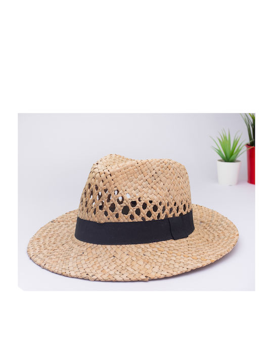 Wide-Brim Straw Vent Hat with Black Ribbon Women's/Men's