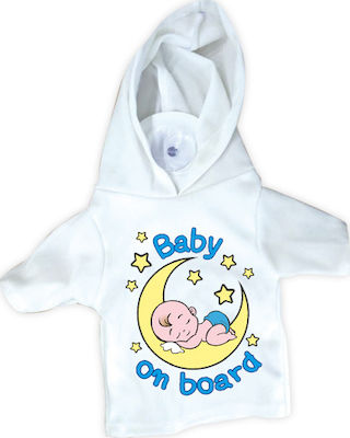 Boy Baby on Board Car T-Shirt Λευκό with Suction Cup Moon