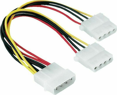 Powertech 4 Pin Molex Female - 2x 4 Pin Molex Male Cable 0.2m (CAB-W004)