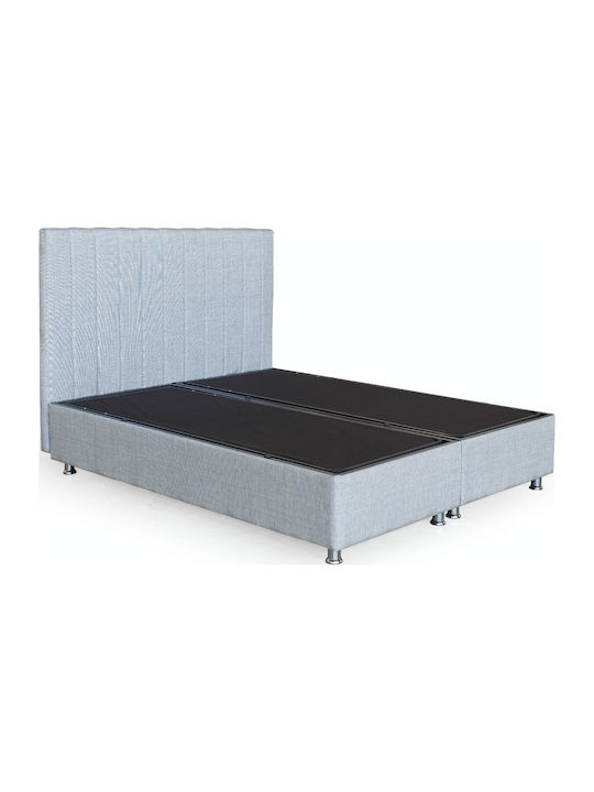 Line Κρεβάτι Υπέρδιπλο Επενδυμένο με Ύφασμα Light Grey με Αποθηκευτικό Χώρο & Τάβλες 160x200cm