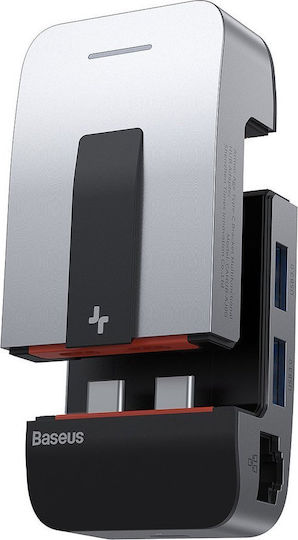 Baseus Armor Age Docking Station με Διπλό USB-C HDMI 4K PD Ethernet Γκρι