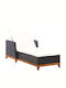 Liegestuhl-Bett Einzel Rattan mit Kissen Schwarz 200x70x30cm.