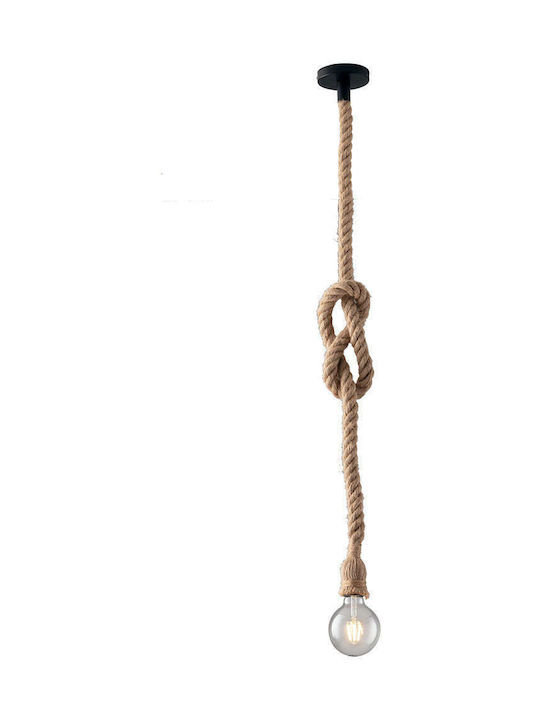 Fan Europe Rope Vintage Κρεμαστό Φωτιστικό Μονόφωτο με Σχοινί και Ντουί E27 σε Καφέ Χρώμα