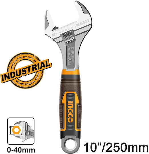 Ingco Γαλλικό Κλειδί Μήκους 250mm 10" με Άνοιγμα Σιαγόνων έως 35mm και Αντιολισθητική Λαβή