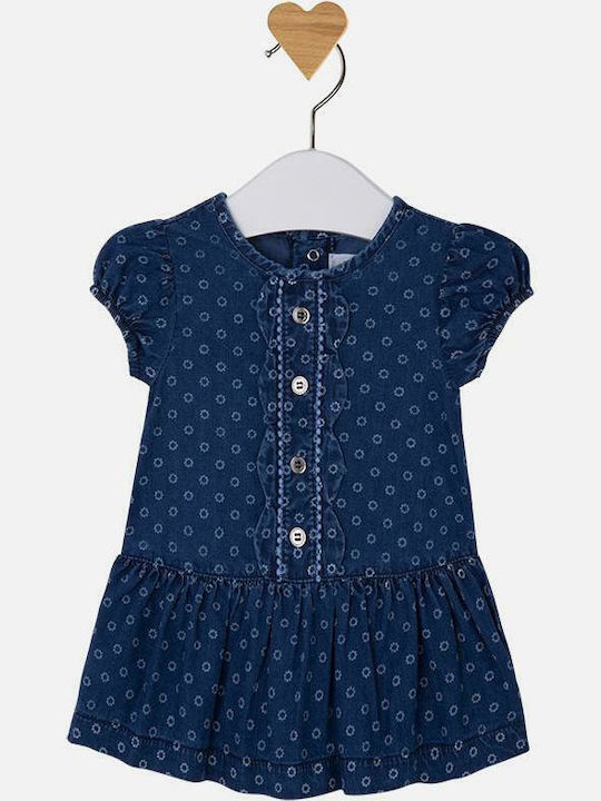 Mayoral Kids Dress Denim Short Sleeve Navy Blue