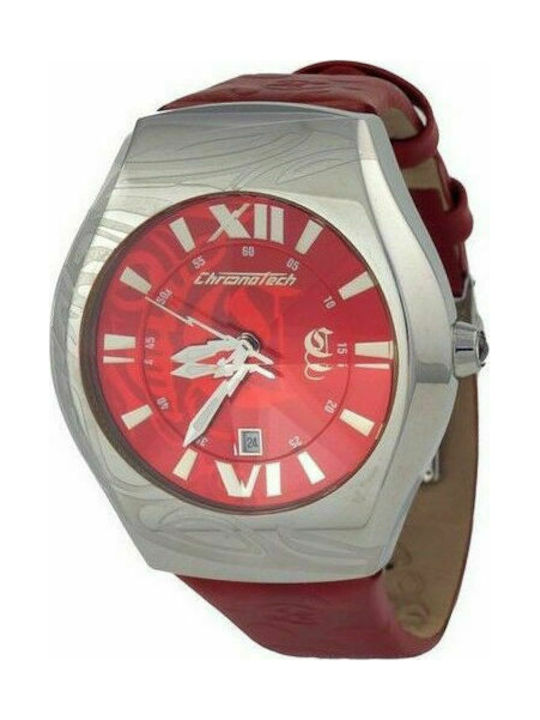 Chronotech Watch Battery with Red Leather Strap CT7694M-03