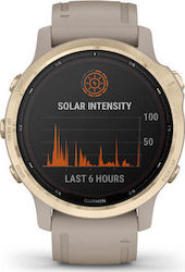 Garmin Fenix 6S Pro Solar Stainless Steel 42mm Waterproof Smartwatch with Heart Rate Monitor (Light Gold with Light Sand Band)
