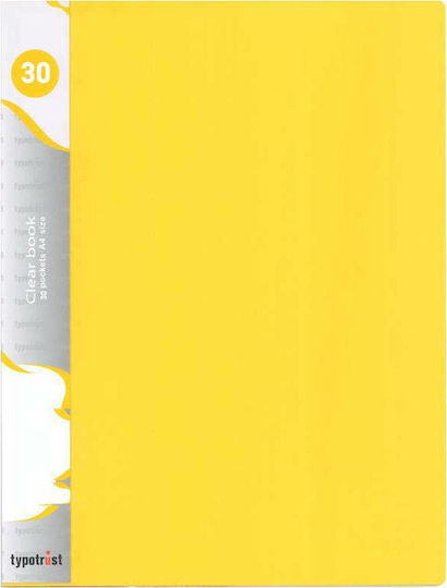 Typotrust Clipboard Flexible with 30 plastic sleeves Slides for Paper A4 Yellow 1pcs