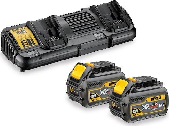 Dewalt Σετ 2 Μπαταριών Εργαλείου Λιθίου 18V Χωρητικότητας 6Ah με Φορτιστή Διπλός