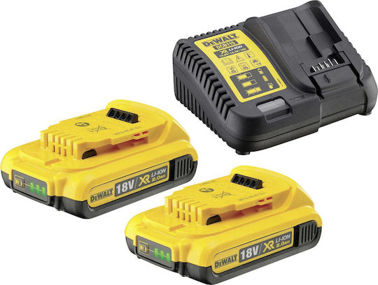 DEWALT Σετ 2 Μπαταριών Εργαλείου Λιθίου 18V Χωρητικότητας 2Ah με Φορτιστή