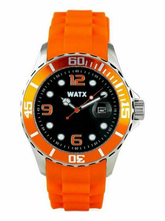WATX & CO Ανδρικό Ρολόι 42mm Μπαταρίας με Πορτοκαλί Καουτσούκ Λουράκι
