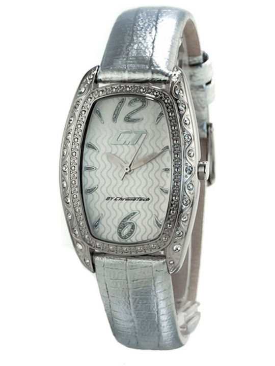 Chronotech Women's Watch with Silver Leather Strap