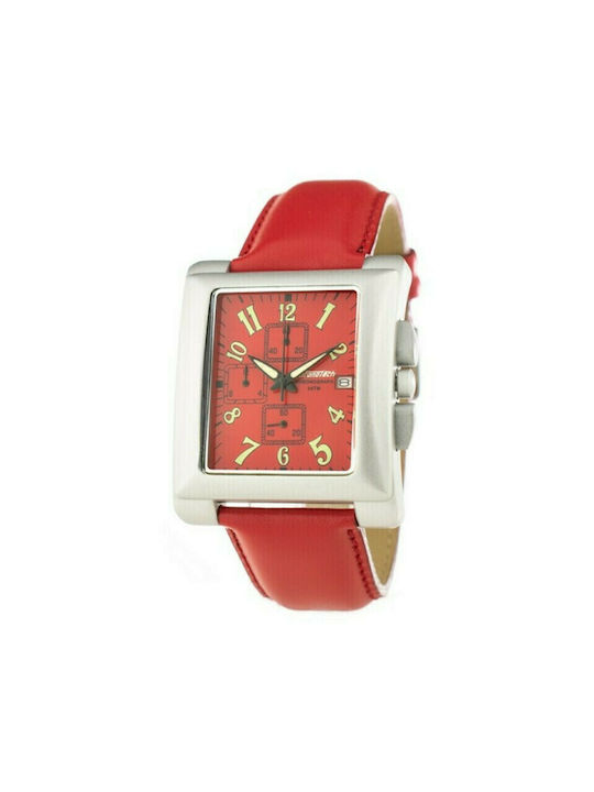 Chronotech Watch Chronograph Battery with Red Leather Strap CT7357-04