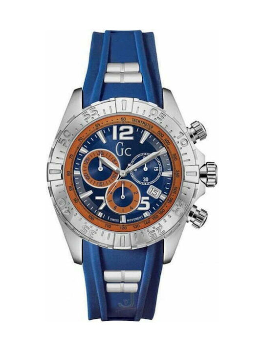 GC Watches Uhr Chronograph Batterie mit Blau Kautschukarmband Y02010G7