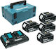 Makita Set 4 Werkzeugbatterien Lithium 18V Kapazität 5Ah mit Ladegerät DC18RD