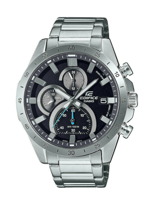 Casio Edifice Herrenuhr 47mm Chronograph Batterie mit Silber Metallarmband