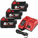 Milwaukee Set 3 Werkzeugbatterien Lithium 18V Kapazität 5Ah mit Ladegerät M18 Nrg503 Kit