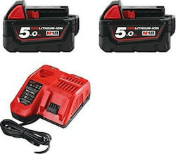 Milwaukee Set 2 Batteries Lithium 18V 5Ah with Charger 12-18V