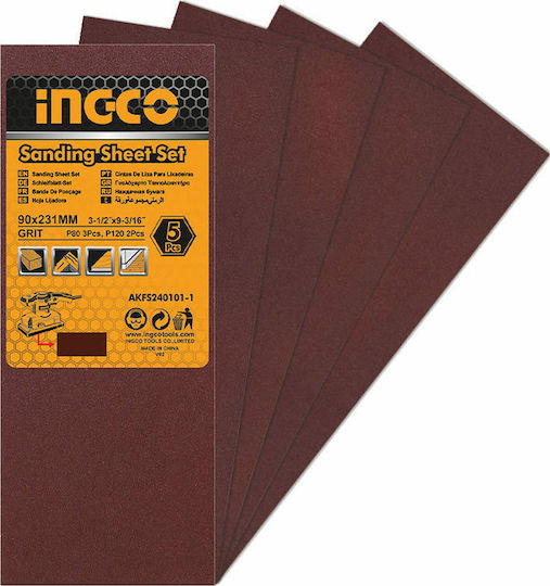 Ingco Palm Sander Sanding Sheet K120 / K80 90x231mm Set 5pcs