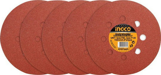 Ingco Orbital Sander Sanding Sheet K120 / K80 with Holes 150x150mm Set 5pcs