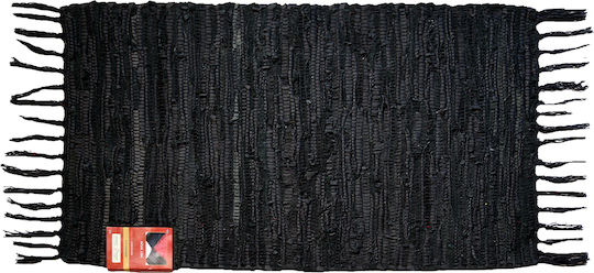 Chios Hellas Rug Fireplace Rectangular Leather with Fringes Black