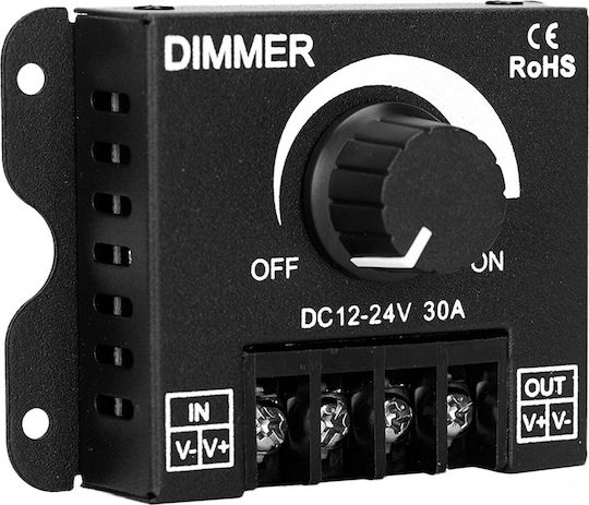 GloboStar Wall Mounted Dimmer Switch with Frame LED Strip Rotary 360W External Knob 12-24 Volt 30 Ampere 360/720 Watt