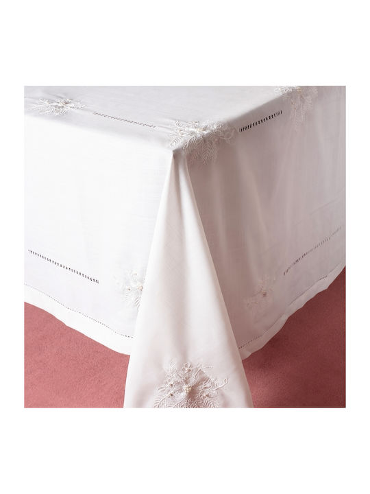 Silk Fashion 4006 Cotton & Polyester Tablecloth with Embroidery Set 13pcs Λευκό 160x250cm