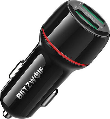 BlitzWolf Încărcător Auto Negru de Intensitate Totală 2.5A Încărcare Rapidă cu Porturi: 2xUSB