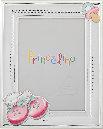 Prince Silvero Schühchen Kinder Fotorahmen Silber Rosa 9x13cm