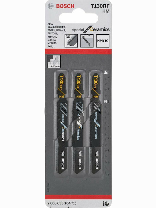 Bosch T130RF Λάμες Special for Ceramics για Γυαλί και Κεραμικά 83mm 3τμχ