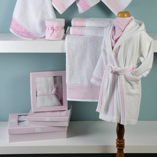 Down Town Home Παιδικό Μπουρνούζι White-Pink με Κουκούλα