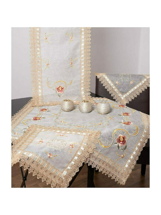 Silk Fashion Tablecloth with Embroidery Set 866-3 Ecru 140x140cm