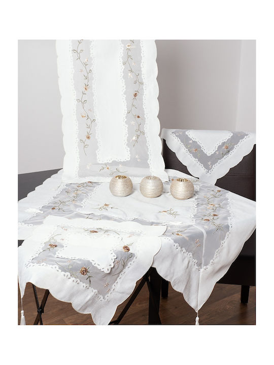 Silk Fashion Runner with Embroidery Set 4pcs 567 White