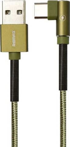 Remax Daten RC-119a Winkel (90°) Geflochtenes USB 2.0 Kabel USB Typ-C männlich - USB-A Grüne 1m